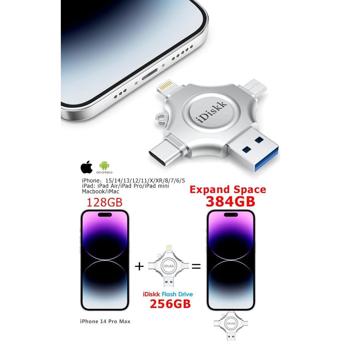 iDiskk Unidad Flash 256GB USB C para iPhone y Android