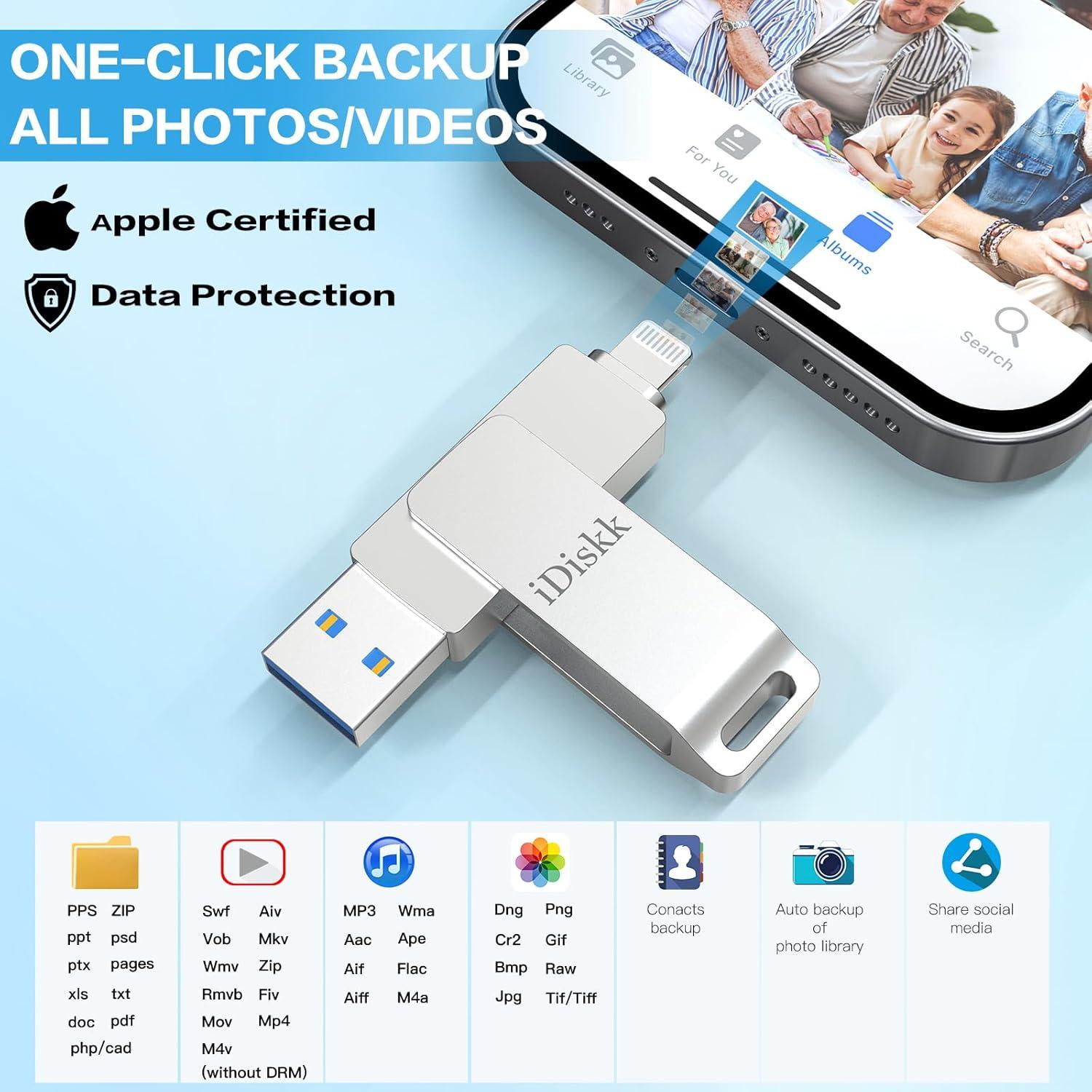 iDiskk 256GB Stick de Almacenamiento para iPhone MFi