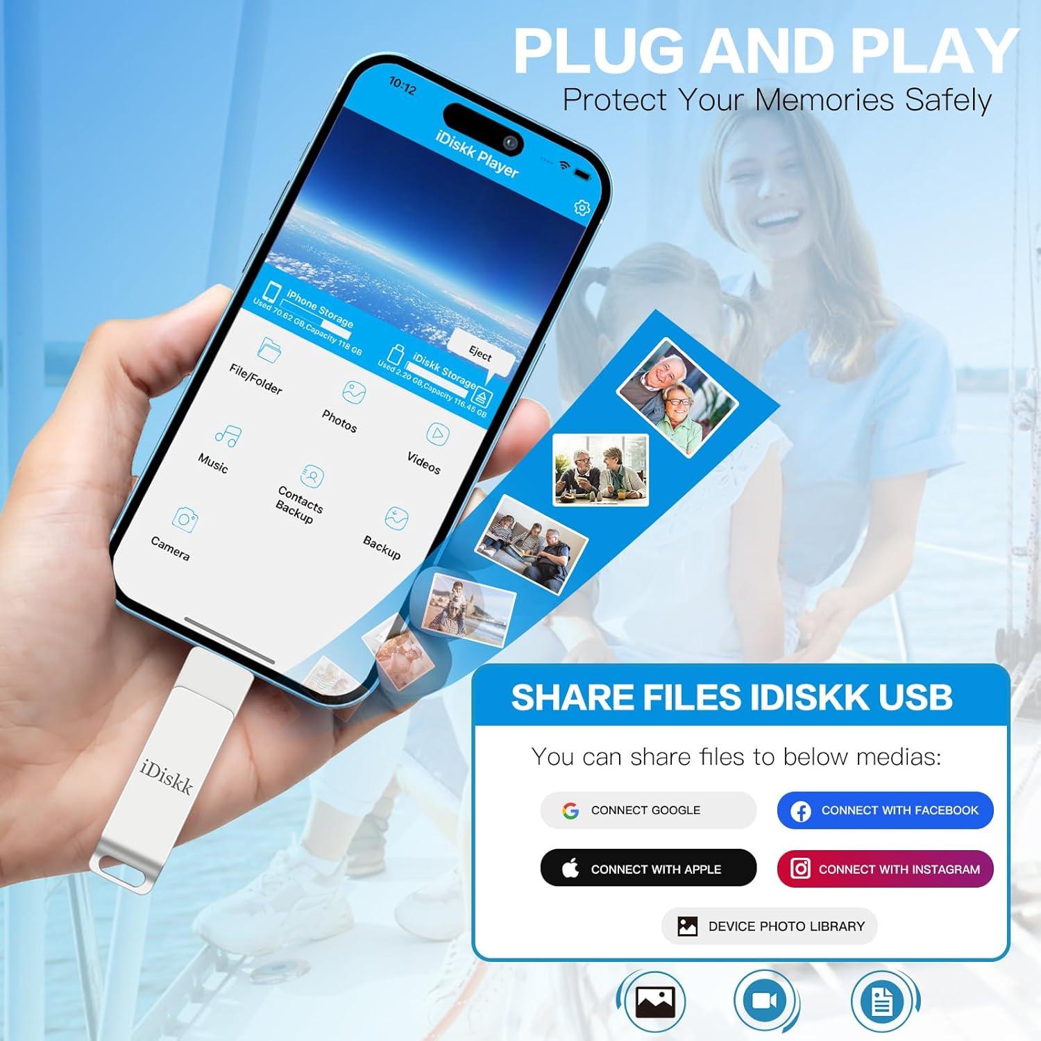 iDiskk 256GB Stick de Almacenamiento para iPhone MFi