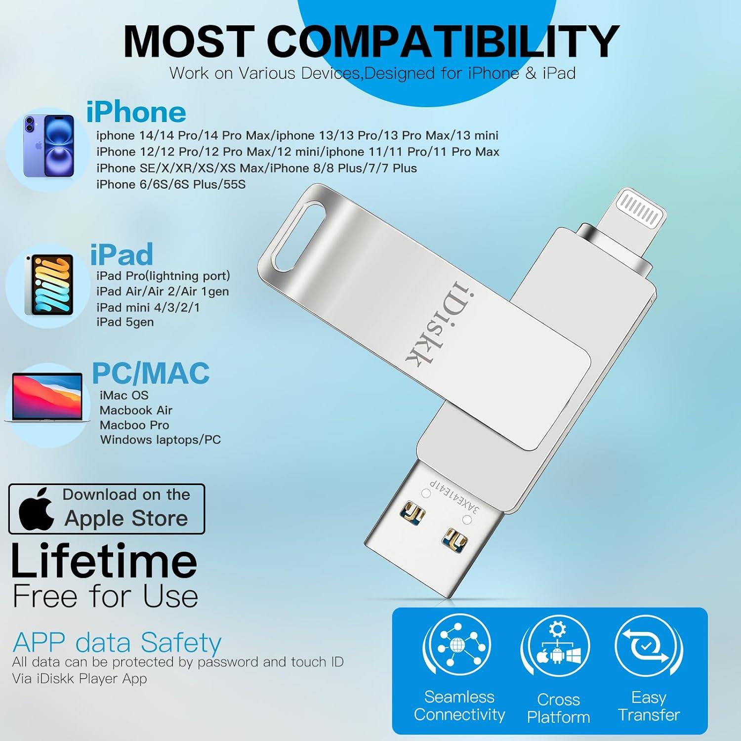 iDiskk 256GB Stick de Almacenamiento para iPhone MFi