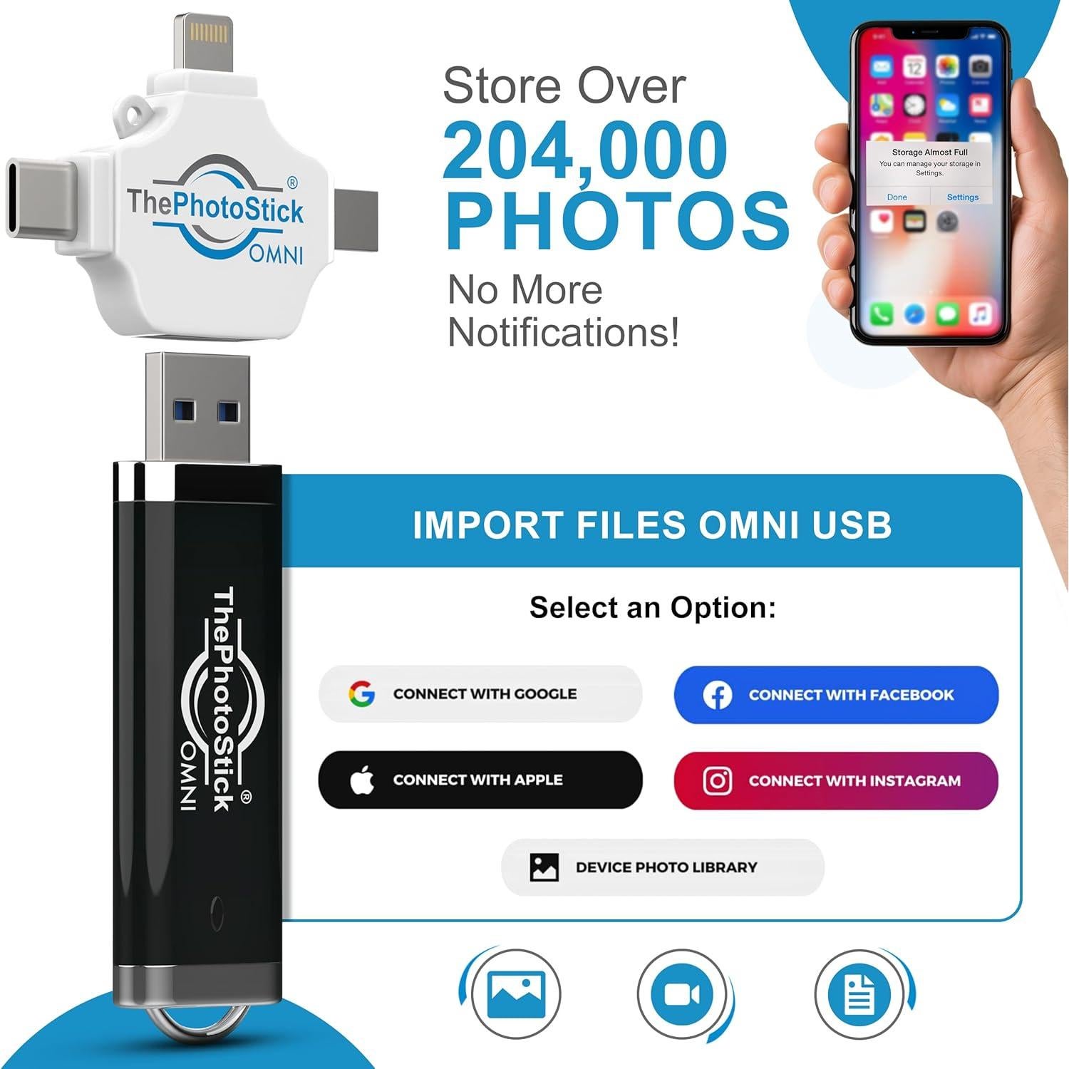 ThePhotoStick Omni 128GB - Respaldo y Transferencia de Archivos