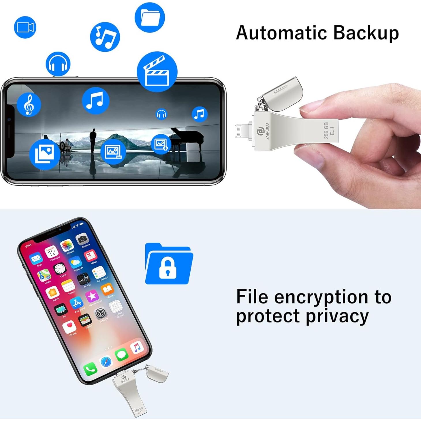 Photo-Stick for iPhone/iPad 256GB - Apple MFi Certified External Storage - USB Flash Drive for Backup & Transfer