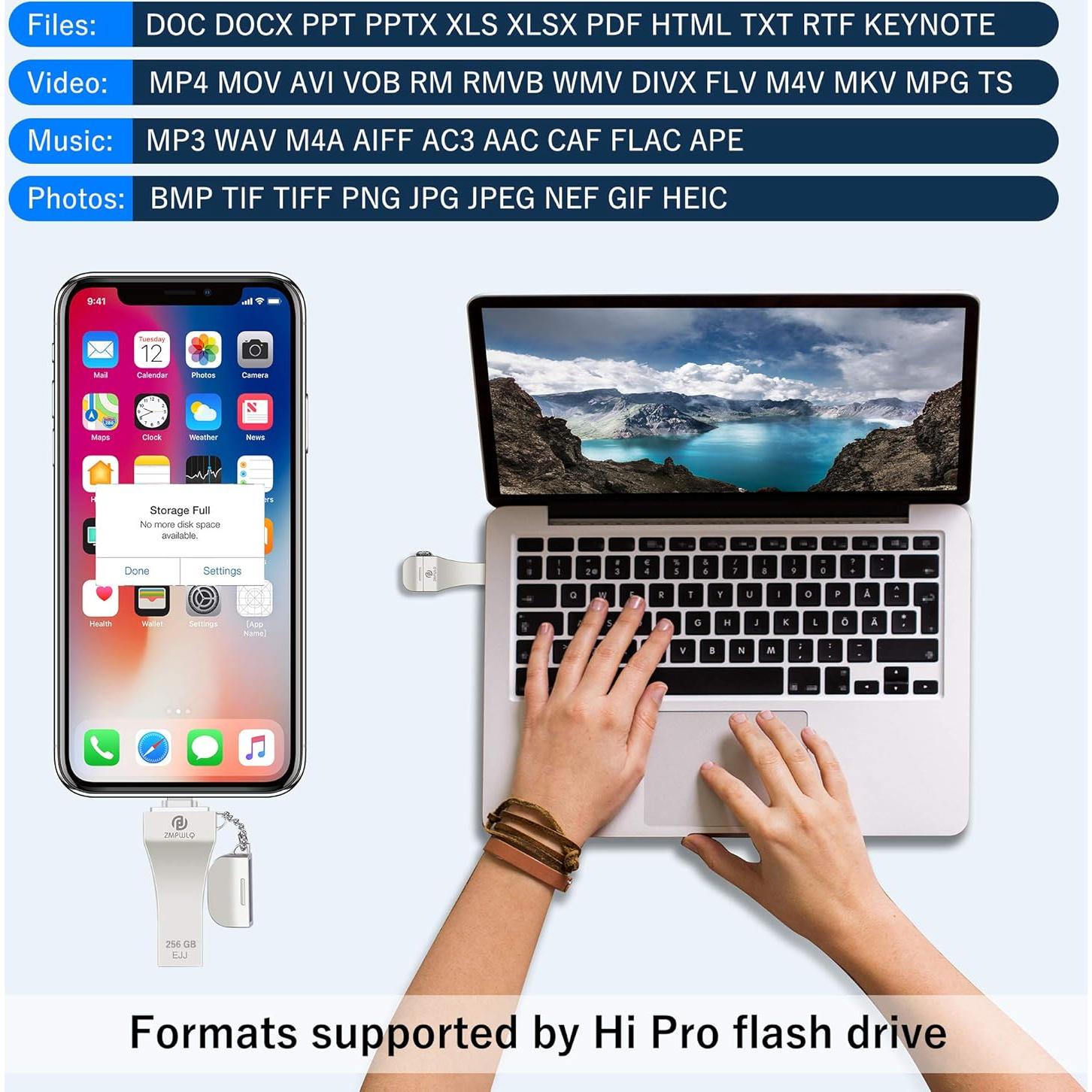 Photo-Stick for iPhone/iPad 256GB - Apple MFi Certified External Storage - USB Flash Drive for Backup & Transfer