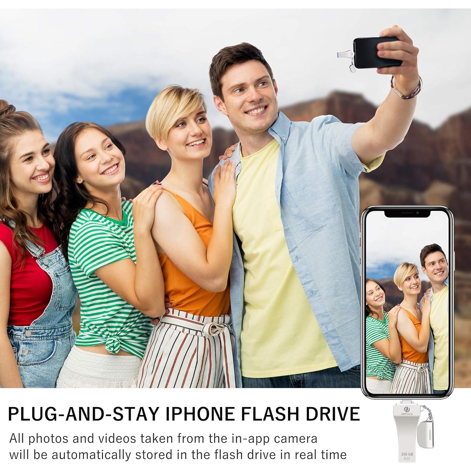 Photo-Stick for iPhone/iPad 256GB - Apple MFi Certified External Storage - USB Flash Drive for Backup & Transfer