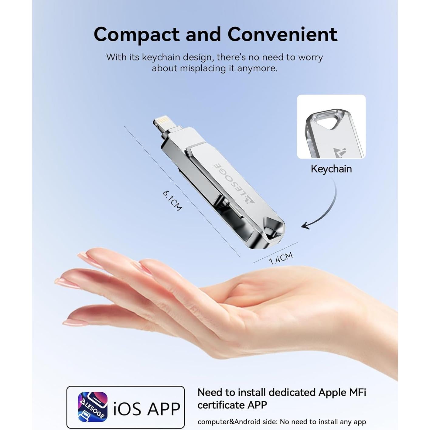 Unidad Flash 512GB LESOGE MFi USB 3 en 1 para iPhone/Android