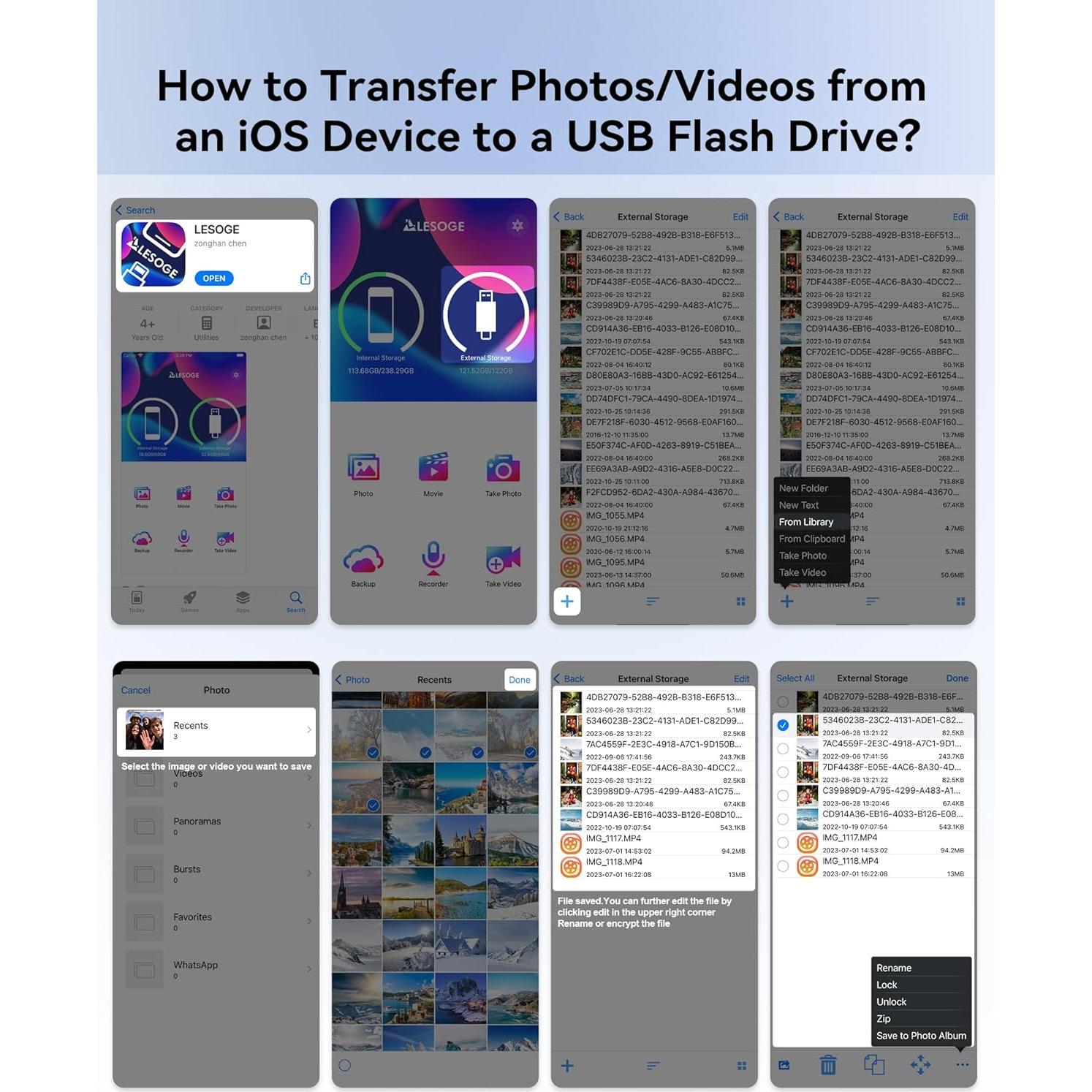 Unidad Flash 512GB LESOGE MFi USB 3 en 1 para iPhone/Android