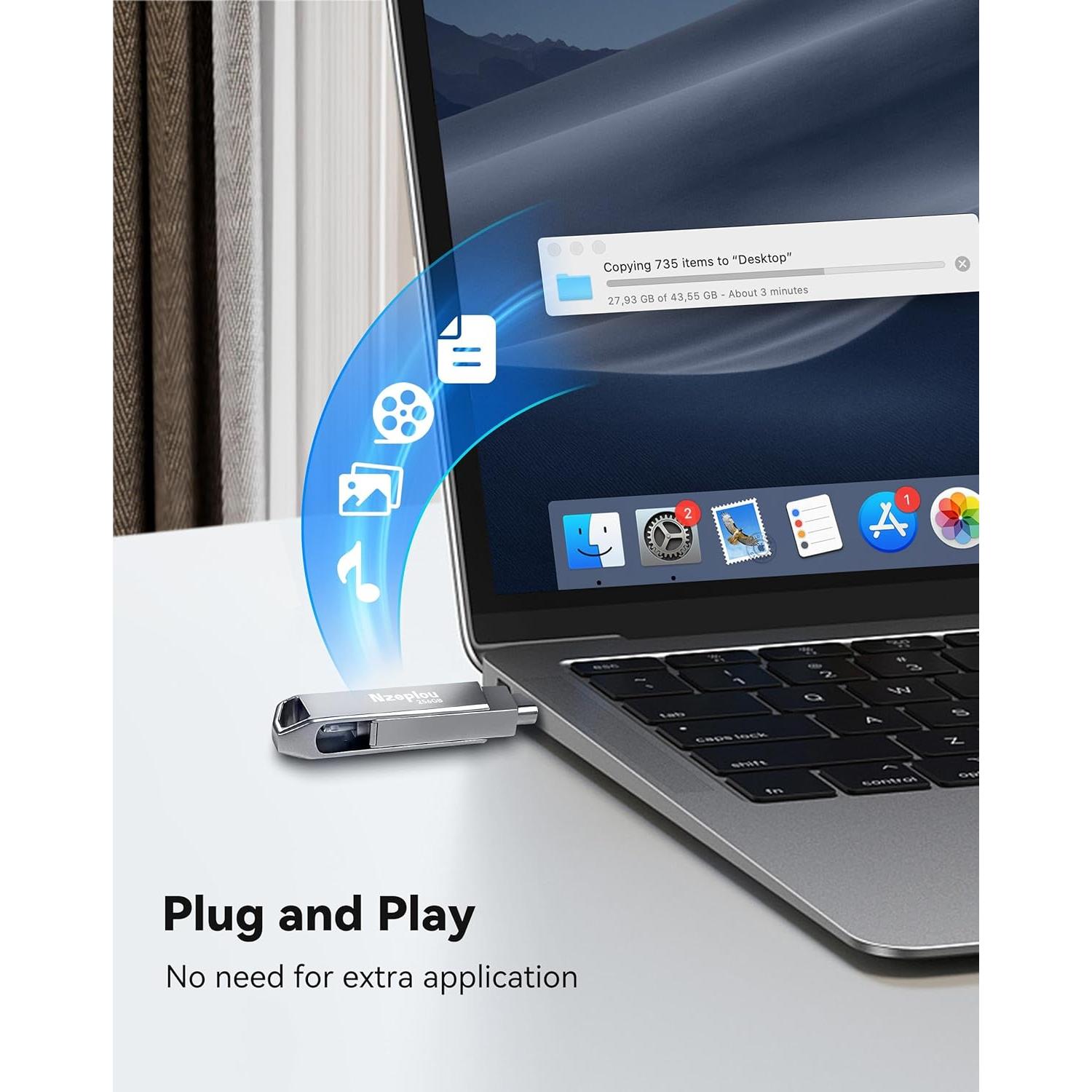 Unidad Flash 256GB Nzeplou para iPhone y iPad, USB 3.0