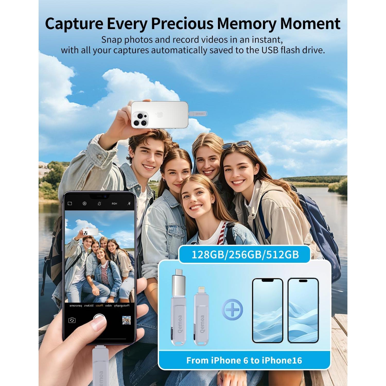 Unidad Flash Qemoa 256GB MFi para iPhone y Android - Gris