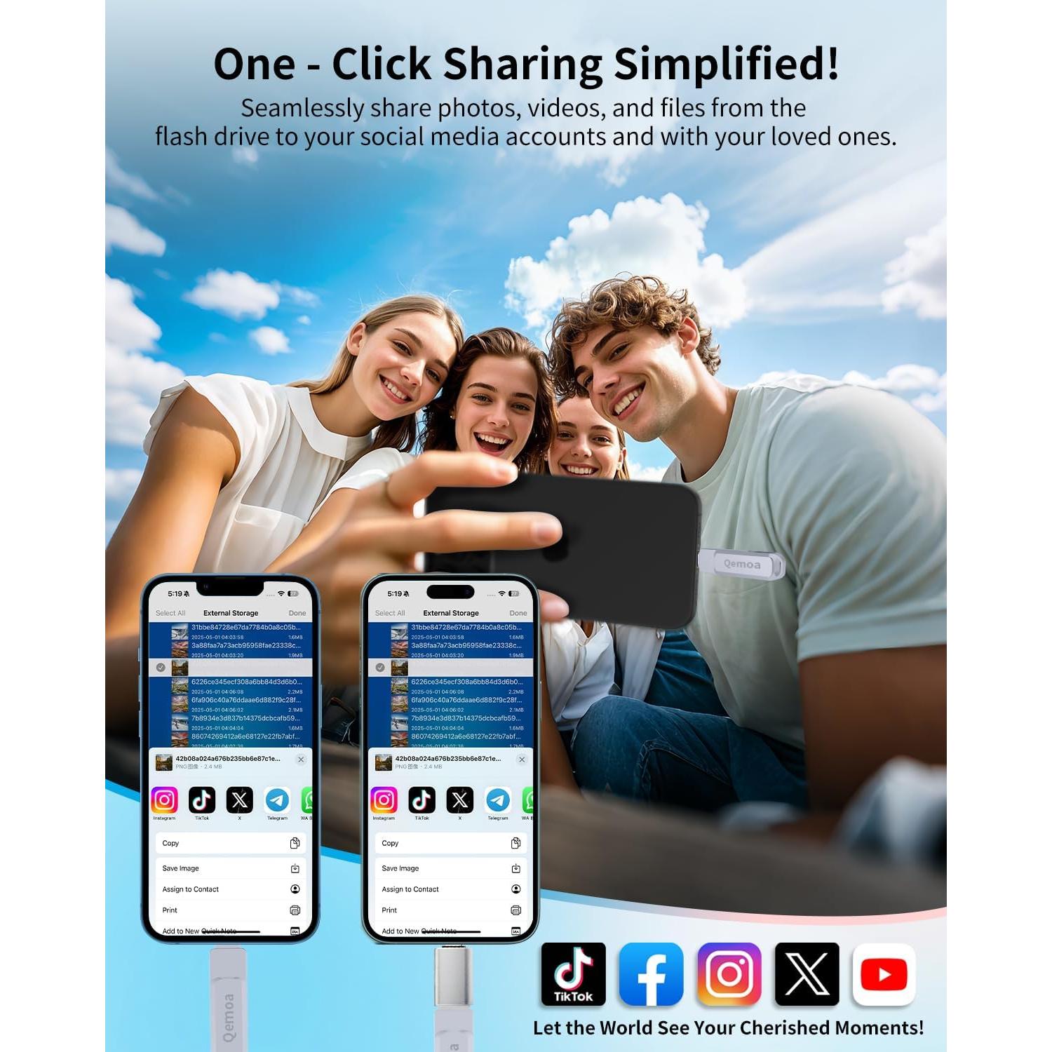 Unidad Flash Qemoa 256GB MFi para iPhone y Android - Gris