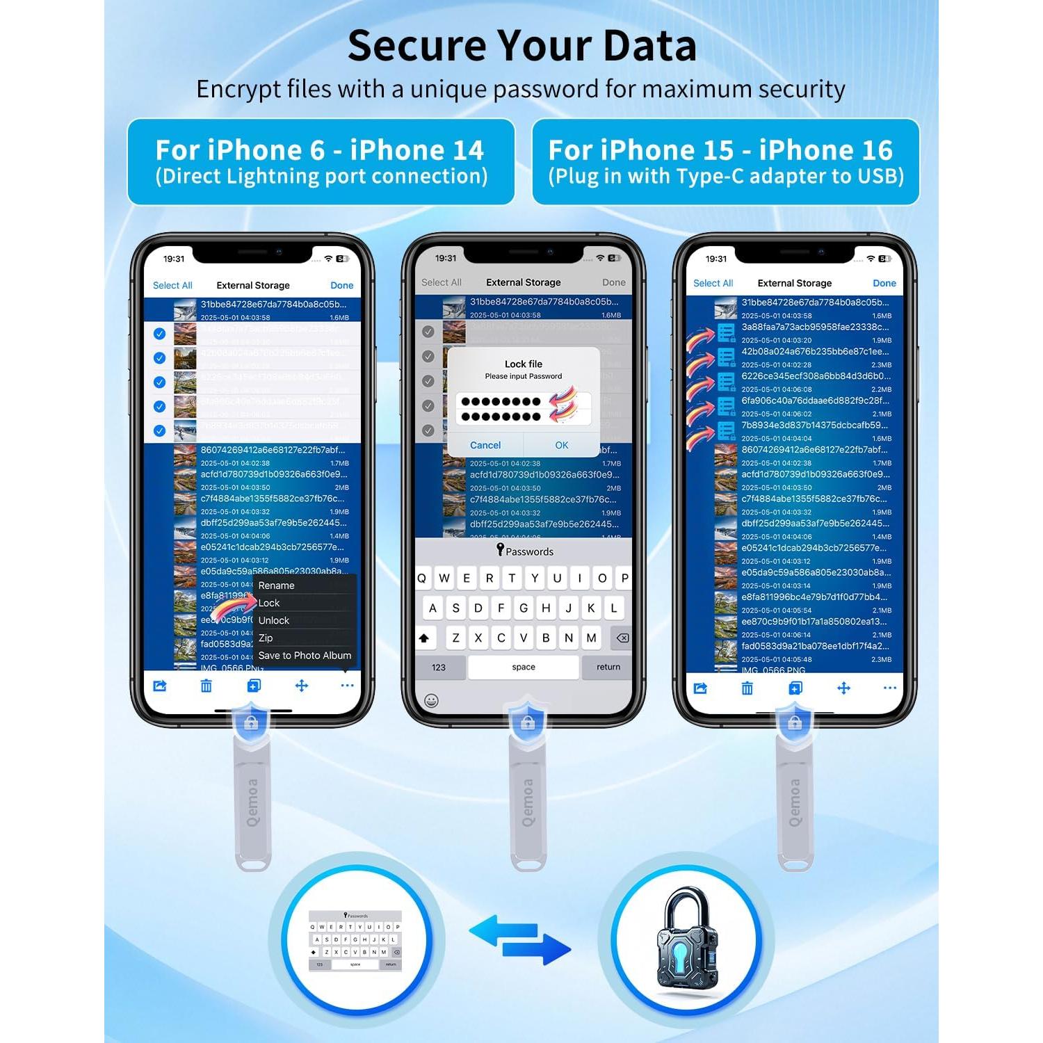 Unidad Flash Qemoa 256GB MFi para iPhone y Android - Gris