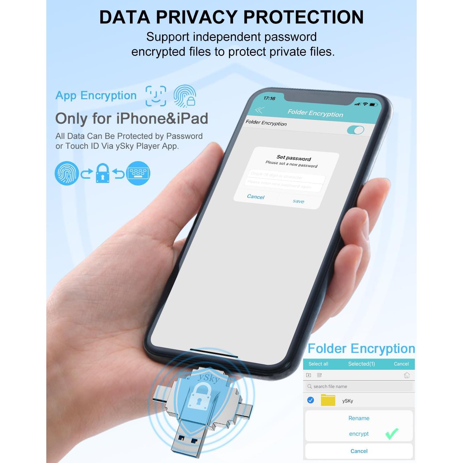 Memoria USB 1TB ySky MFi 4 en 1 para iPhone/iPad/Android