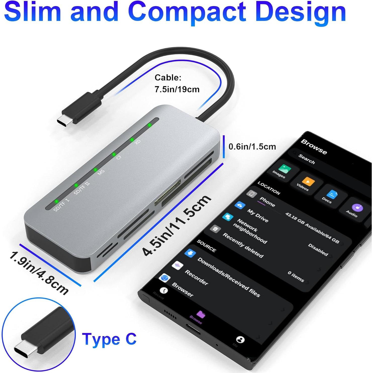Lector de Tarjetas 7 en 1 USB-C Suejezt Aluminio 5Gbps