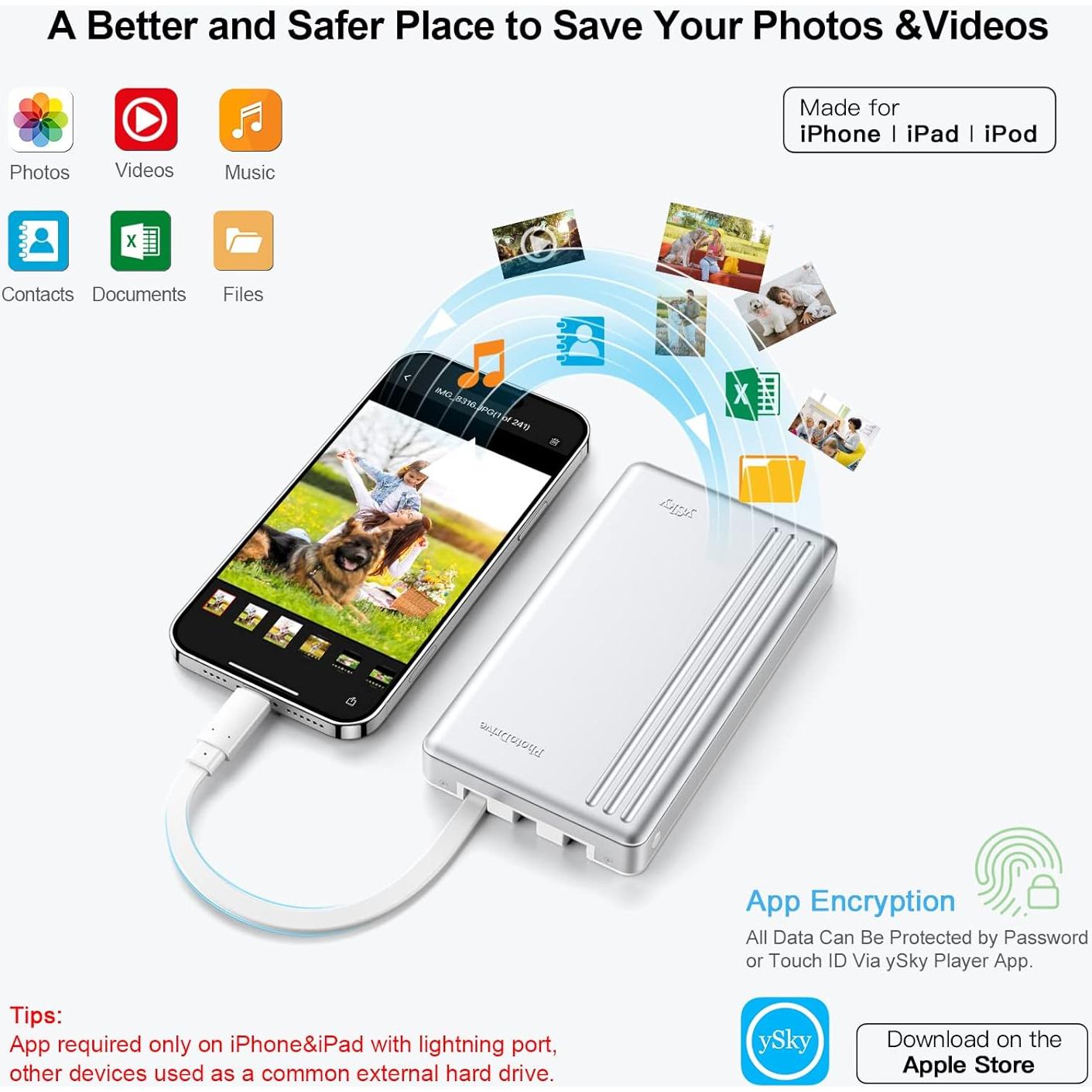 Disco Duro Externo 2TB ySky MFi para iPhone iPad MacBook