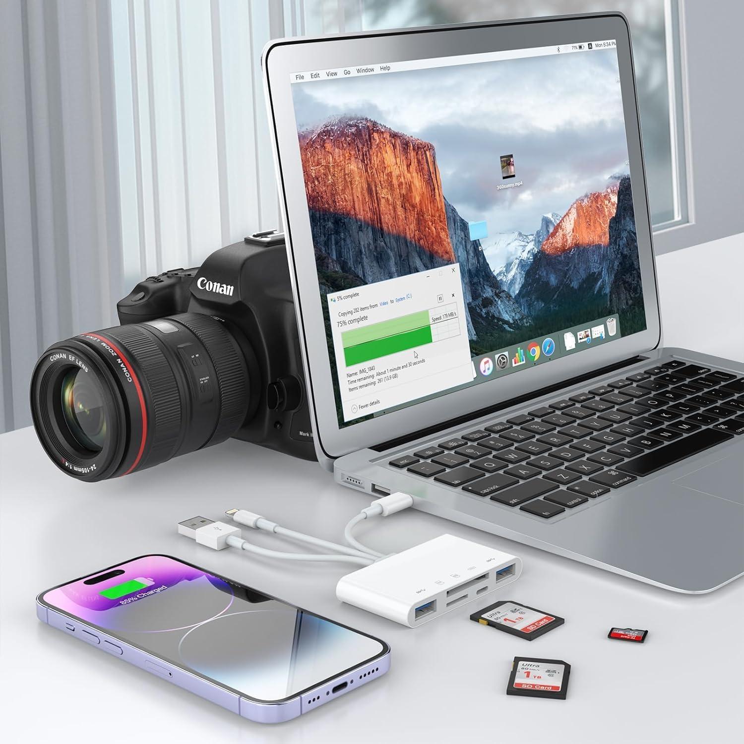 Lector de Tarjetas SD 5-en-3 Rocketek para iPhone y iPad