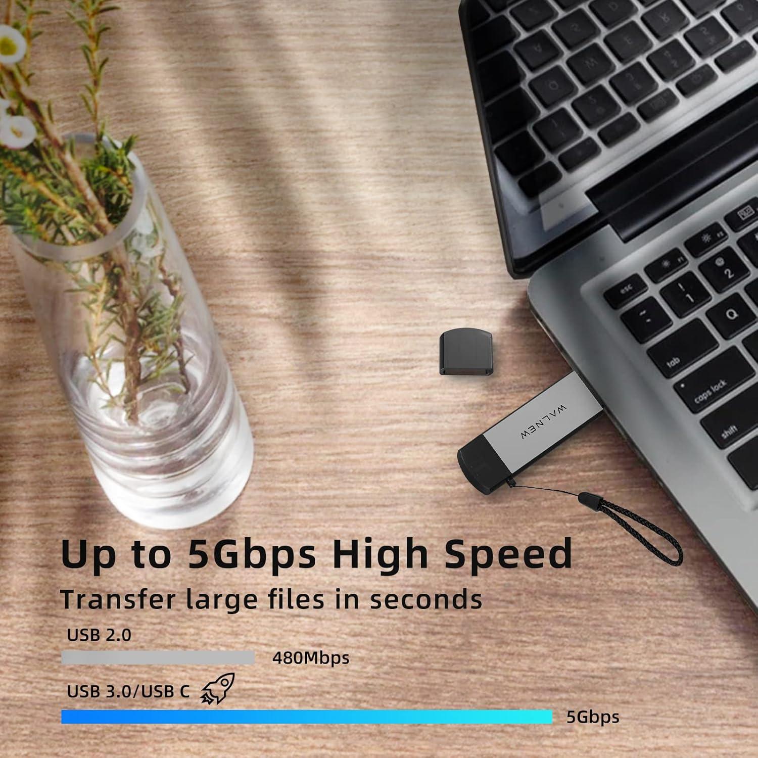 Lector de Tarjetas SD USB 3.0 y USB-C WALNEW - Soporta 2TB