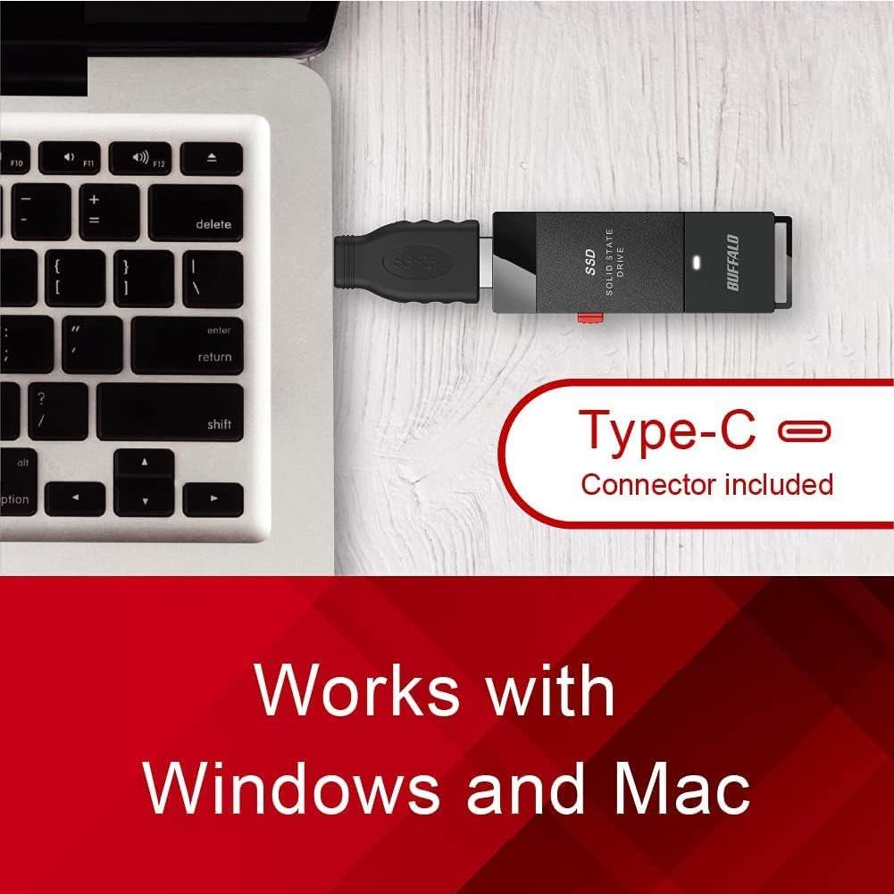 SSD Externo Buffalo 500GB USB-C USB-A 600MB/s Portátil