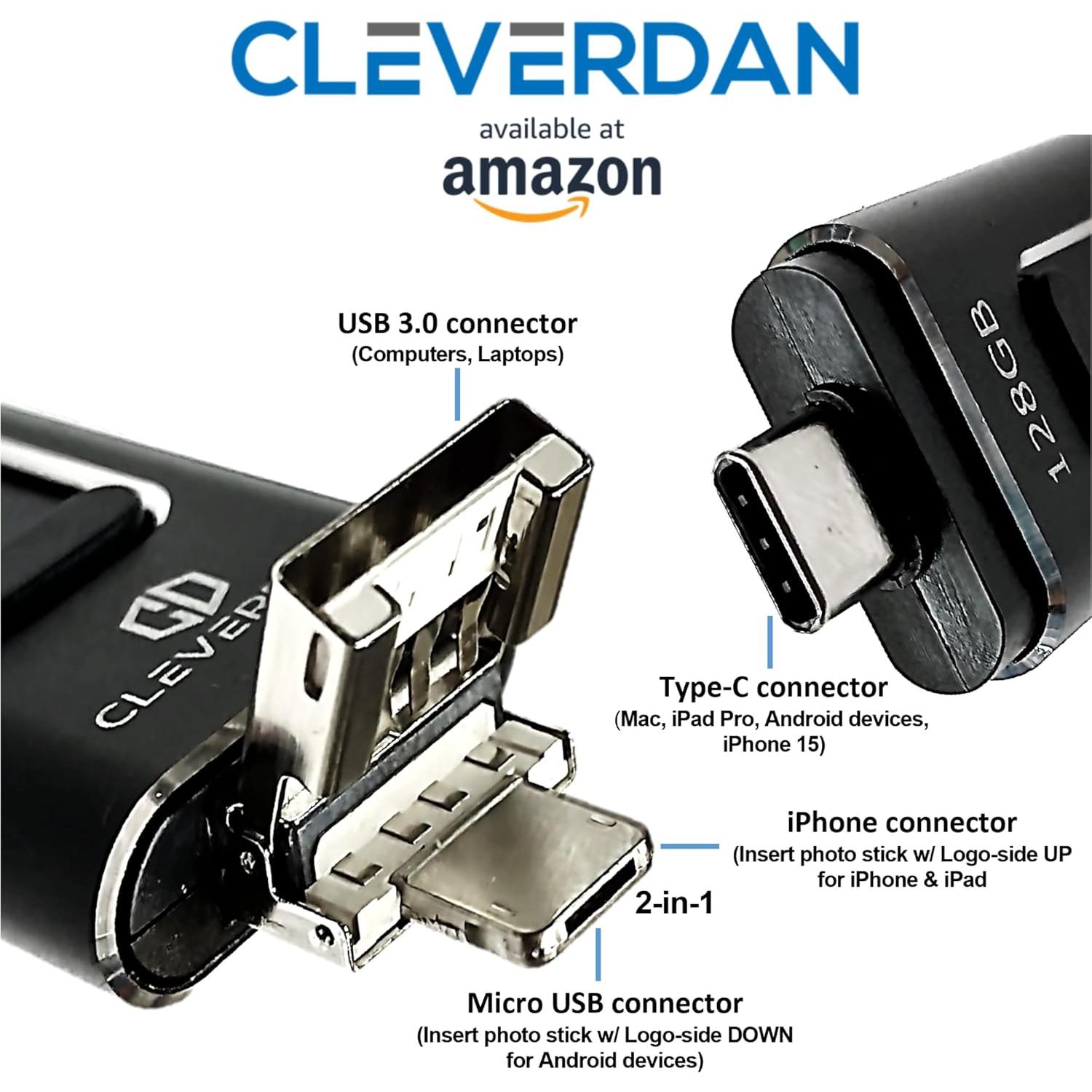 Memoria USB 4-en-1 Cleverdan 128GB para iPhone y Android