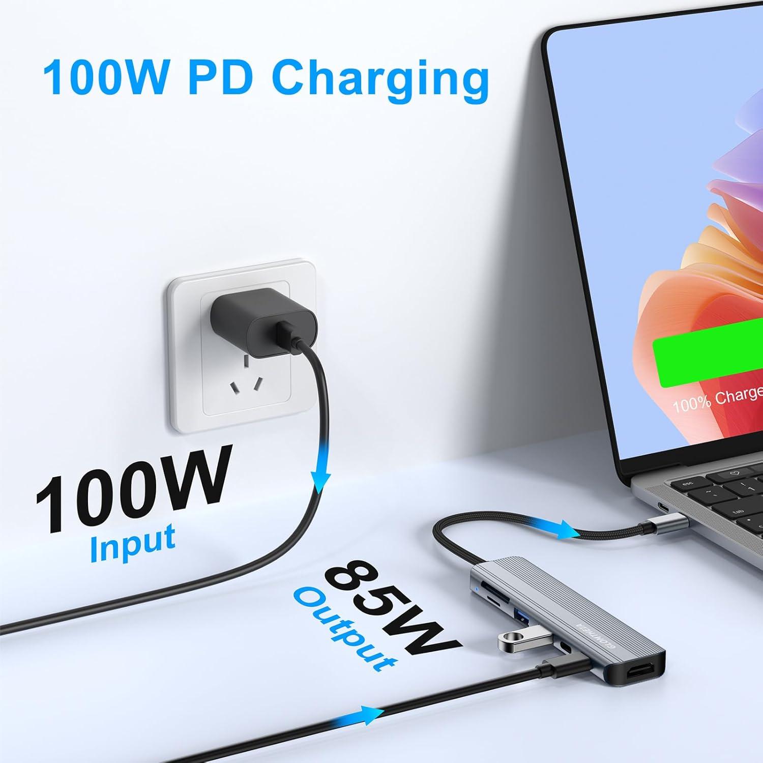 Hub USB C 7-en-1 Glomtheia con HDMI 4K y 100W PD