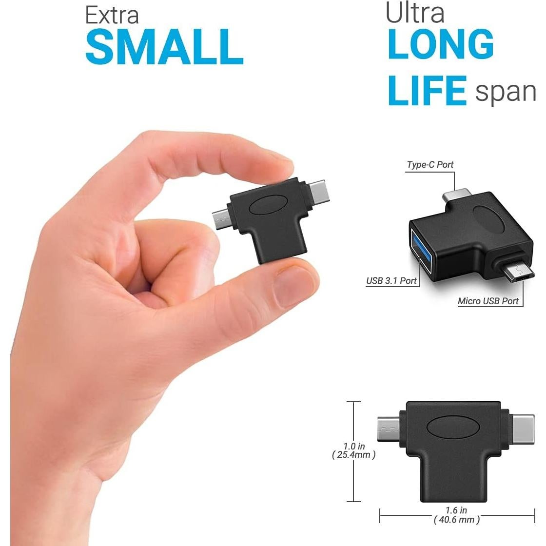 Convertidor OTG 2 en 1 USB 3.0 a Micro USB y Tipo C URWOOW