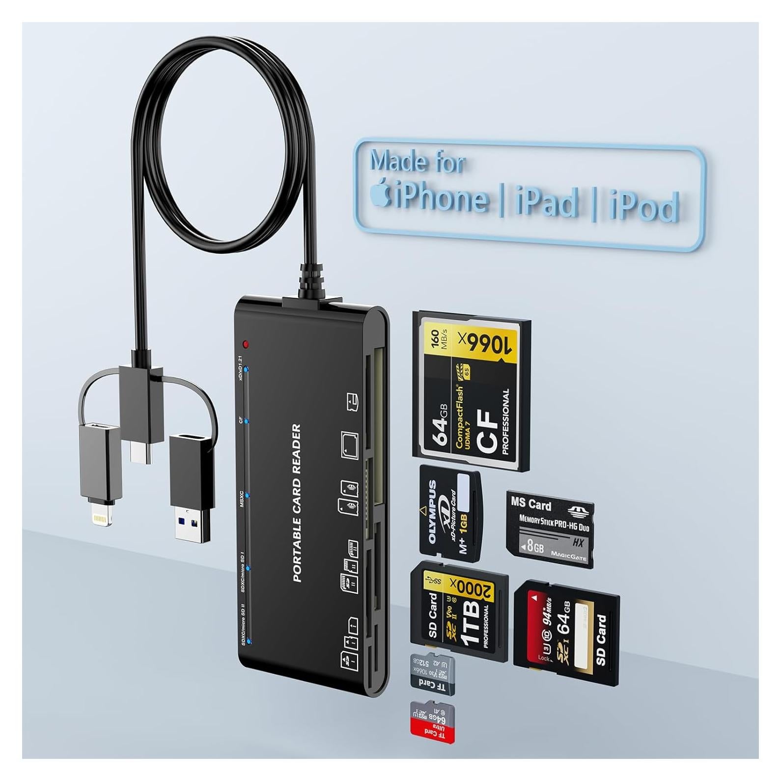 Lector de Tarjetas Múltiples Rocketek 7-en-3 USB-C Lightning