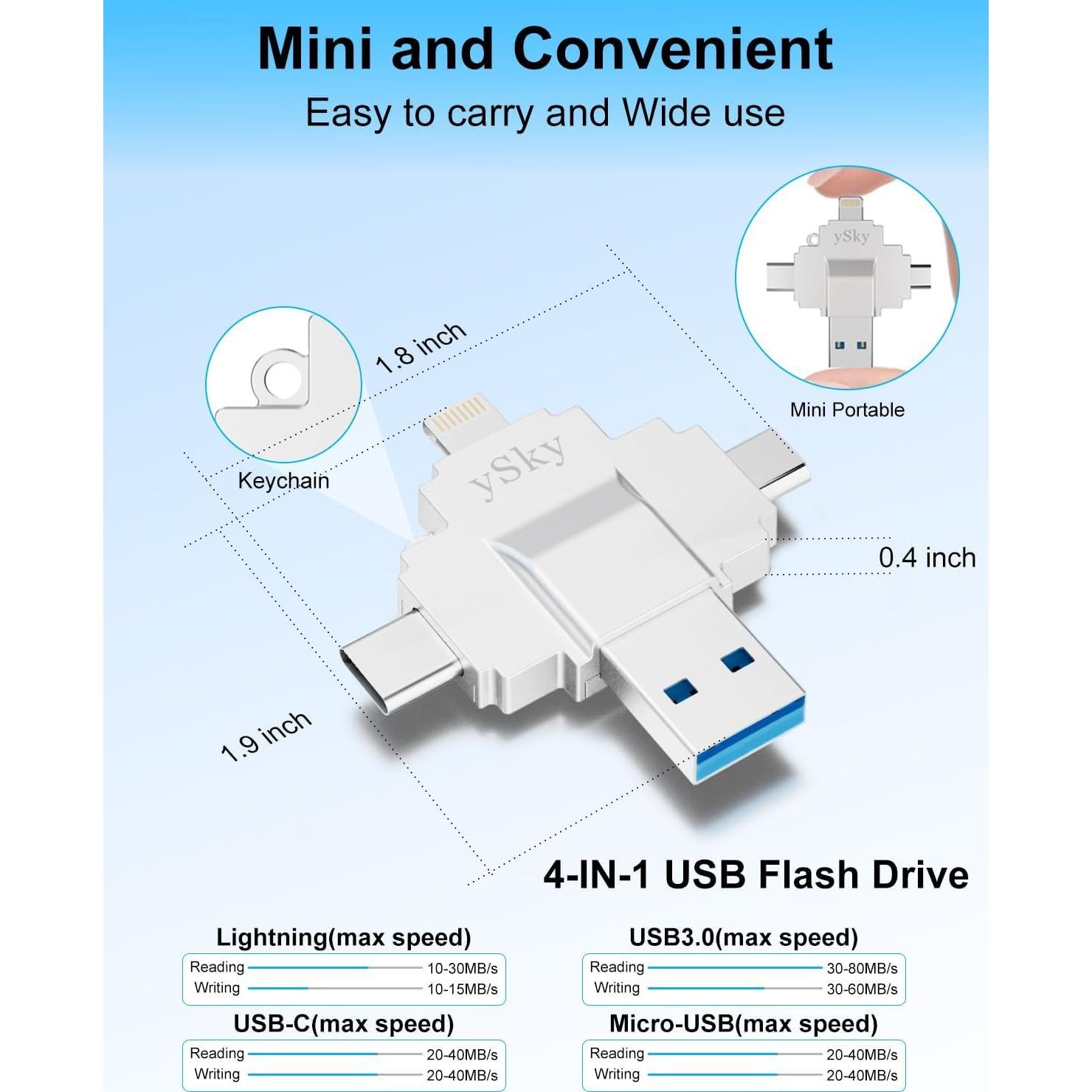 Unidad Flash 512GB MFi ySky 4 en 1 para iPhone y Android