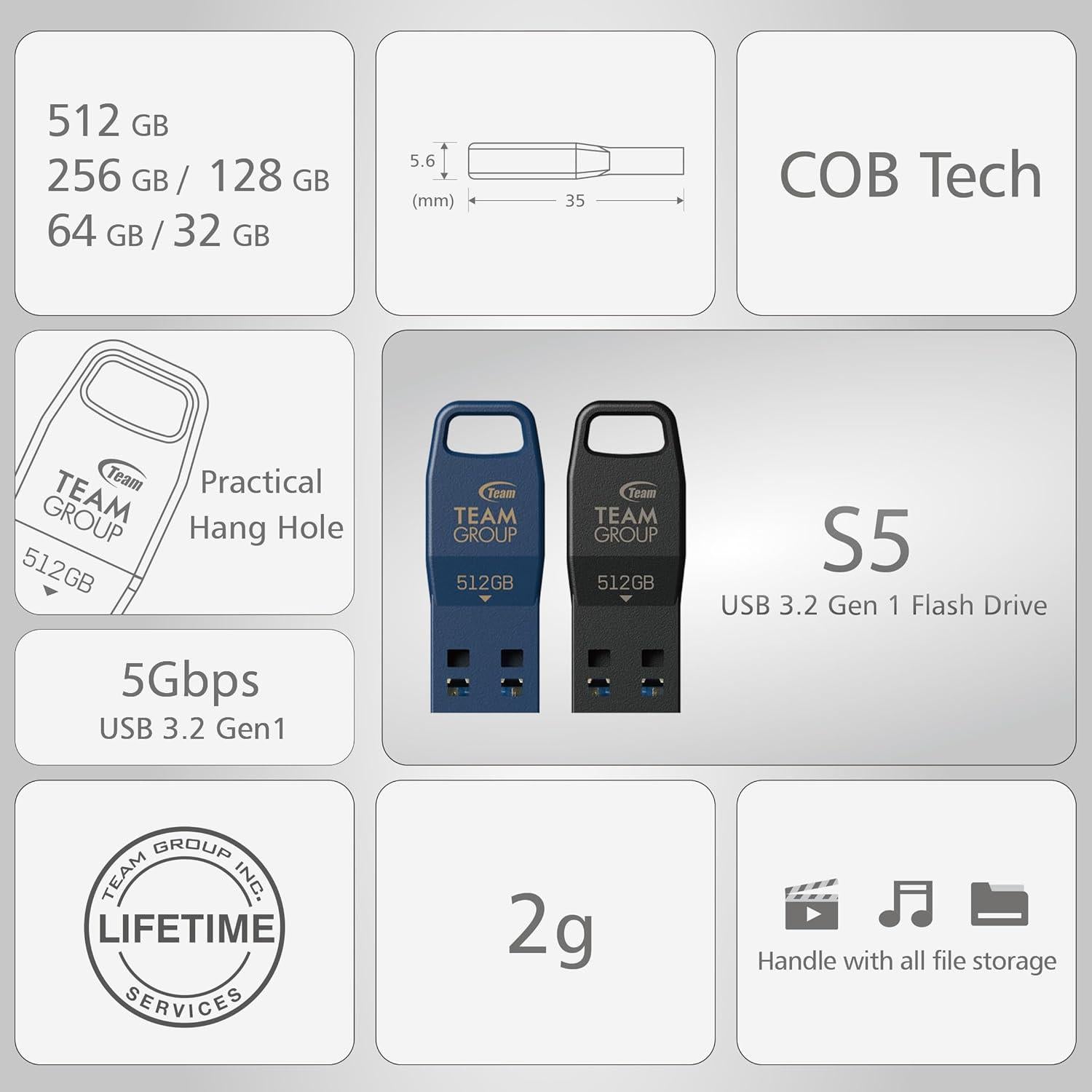 Unidad Flash USB 3.2 Gen 1 TEAMGROUP S5 256GB Negra