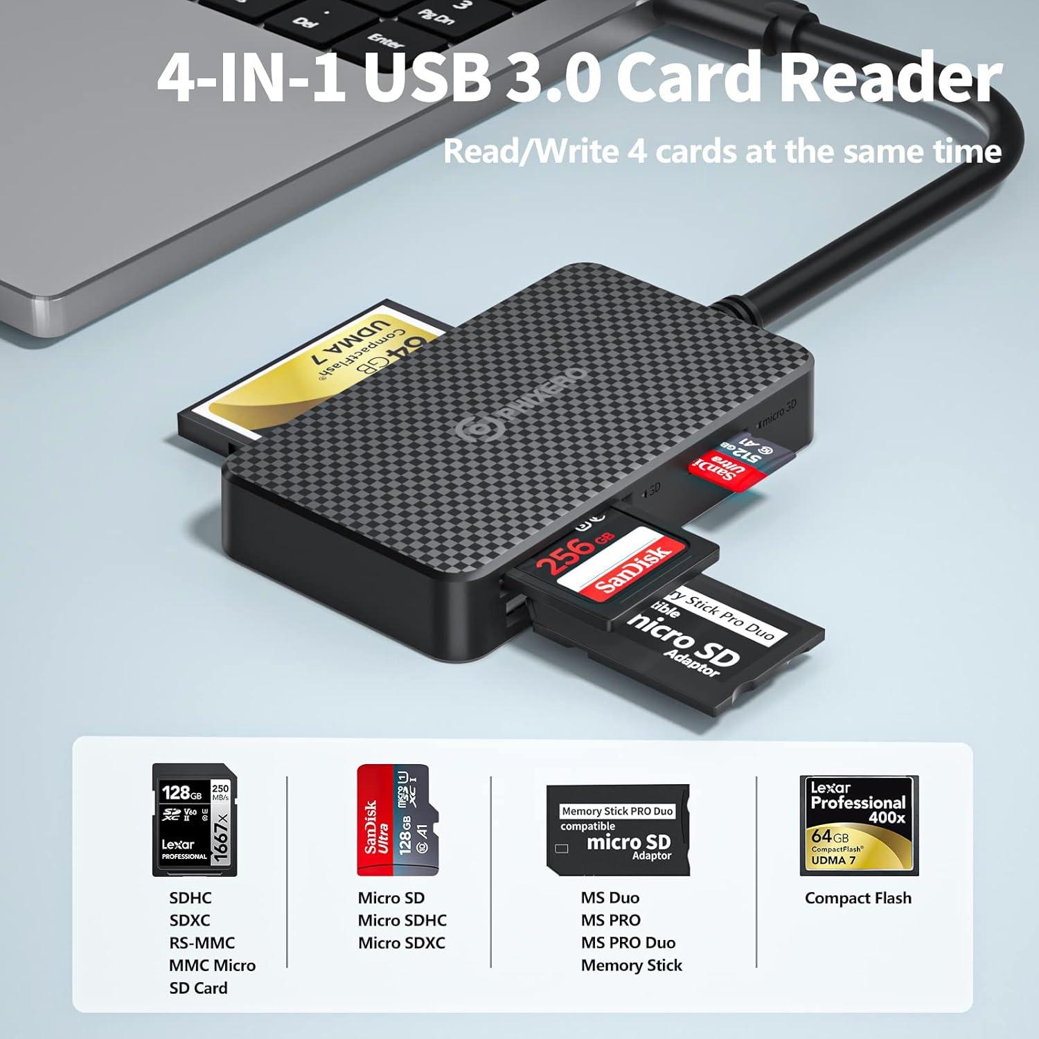 Lector de Tarjetas SD PHIXERO USB-C 4 en 1 5Gbps Compacto