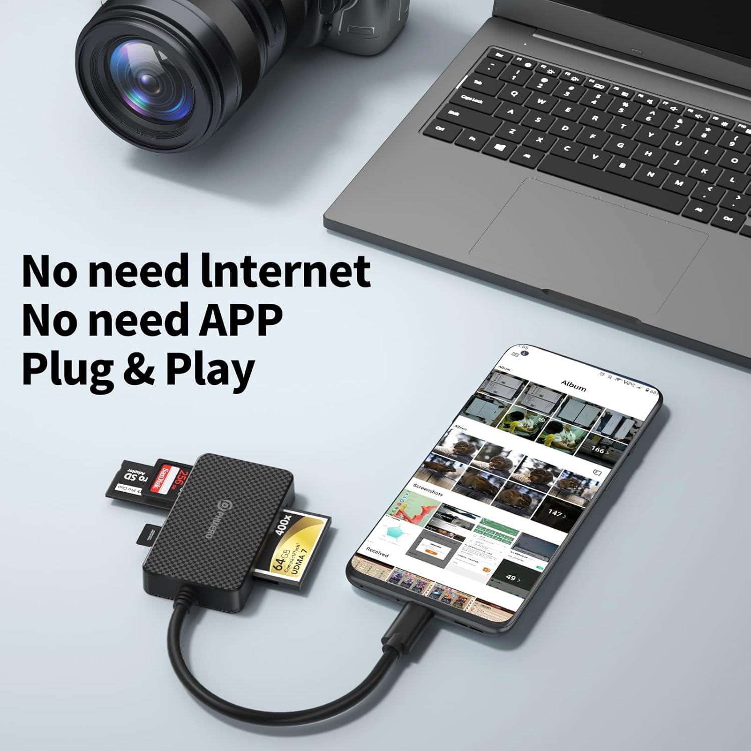 Lector de Tarjetas SD PHIXERO USB-C 4 en 1 5Gbps Compacto