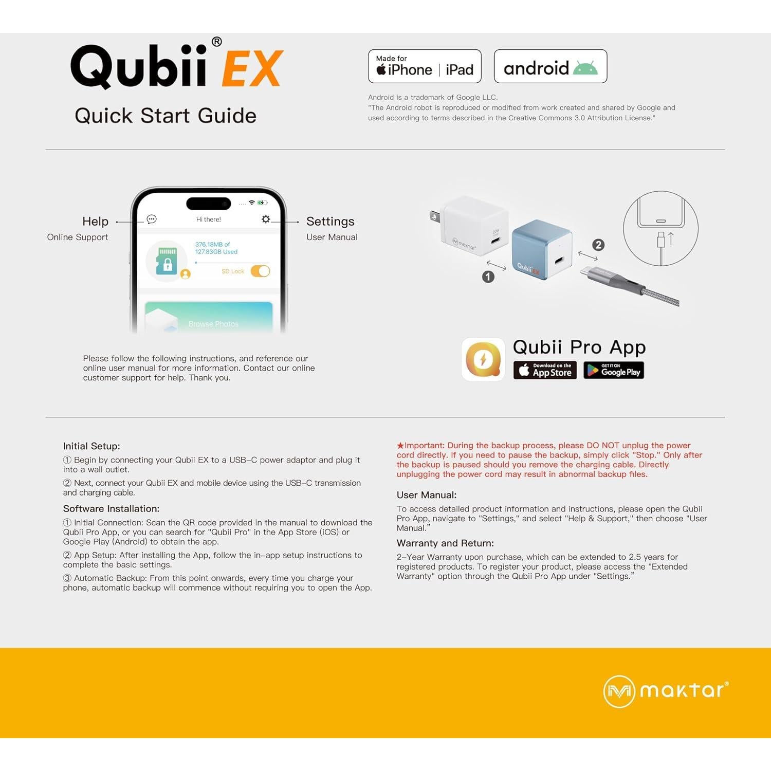 Maktar Qubii EX 256GB USB-C Copia de Seguridad Automática