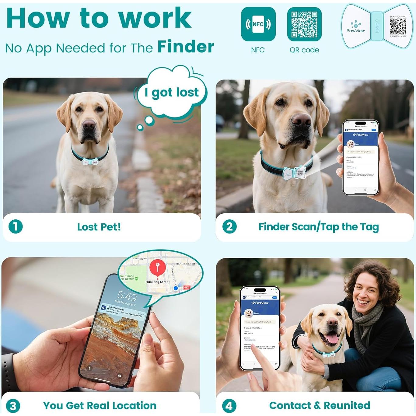 Etiqueta de Silicona PawView para Mascotas con Código QR - Azul