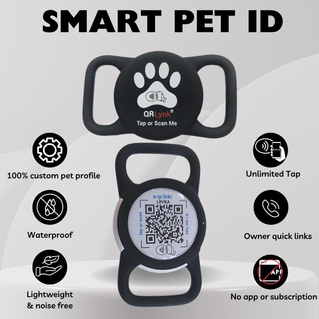 Identificador de Mascota NFC QRLynk - Collar Silencioso Negro