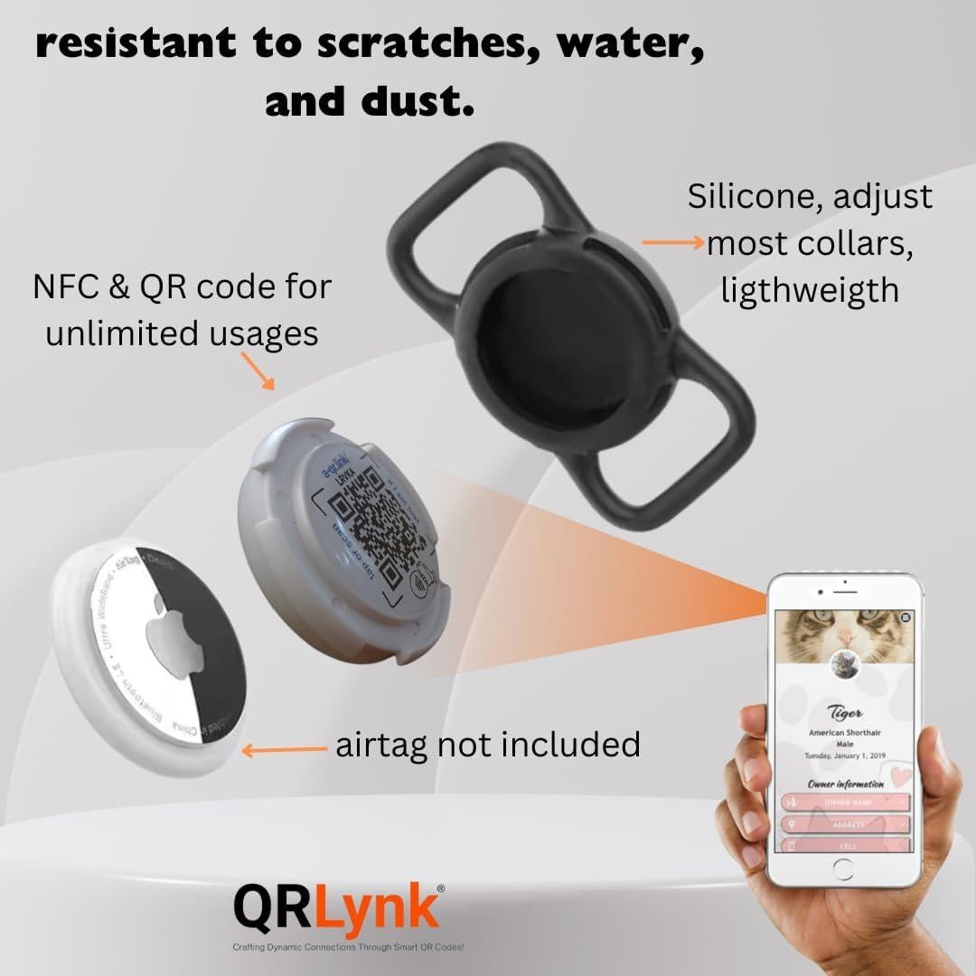 Identificador de Mascota NFC QRLynk - Collar Silencioso Negro
