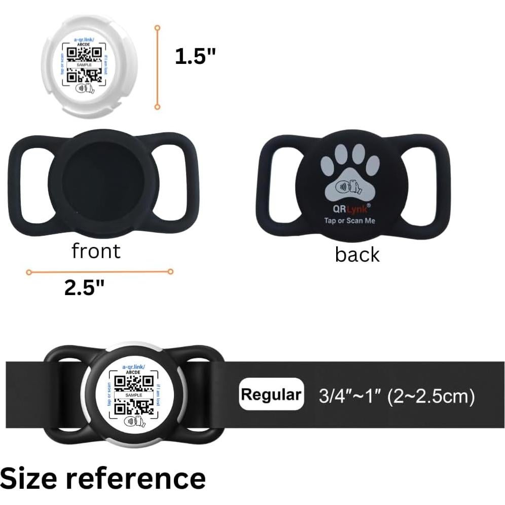 Identificador de Mascota NFC QRLynk - Collar Silencioso Negro