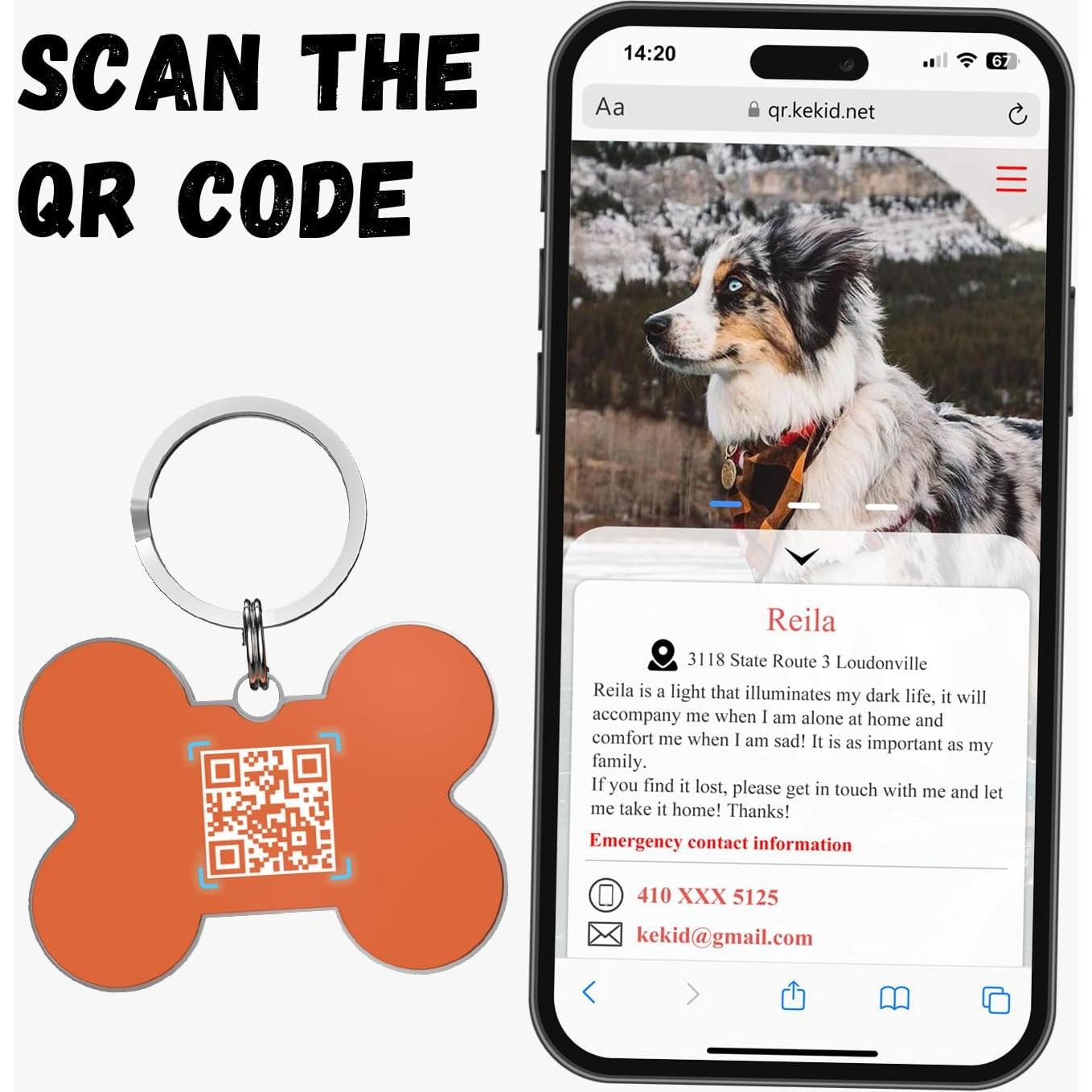 Etiqueta de identificación para mascotas KEKID con código QR