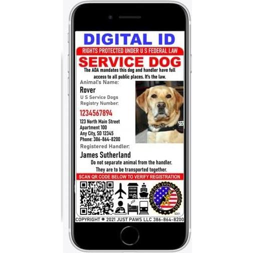 Tarjeta de Identificación de Perro de Servicio Just 4 Paws