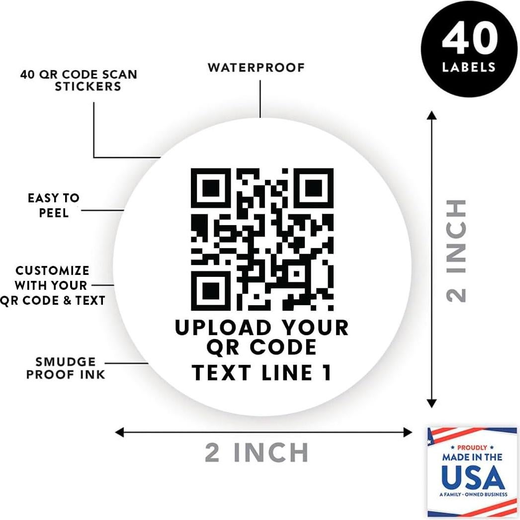40 Etiquetas Personalizadas de Código QR Andaz Press 5.08 cm
