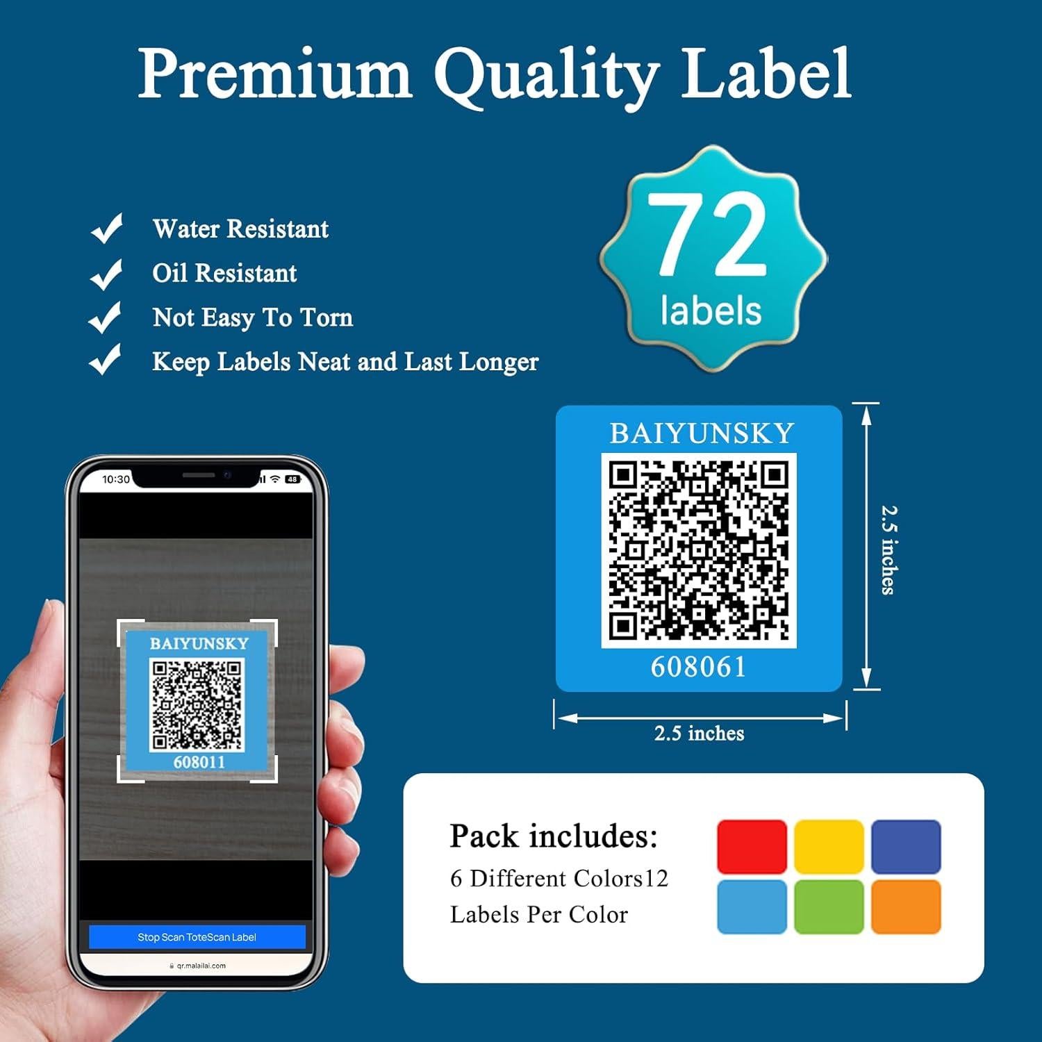 Etiquetas de Código QR Inteligentes BAIYUNSKY 72 Unidades 6.35cm