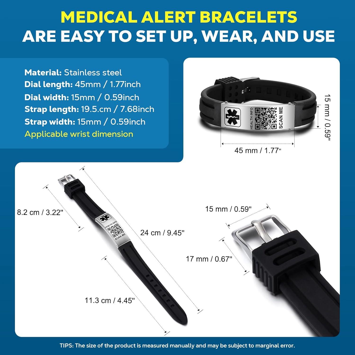 Pulsera Médica de Silicona Theluckytag con Código QR - Ajustable