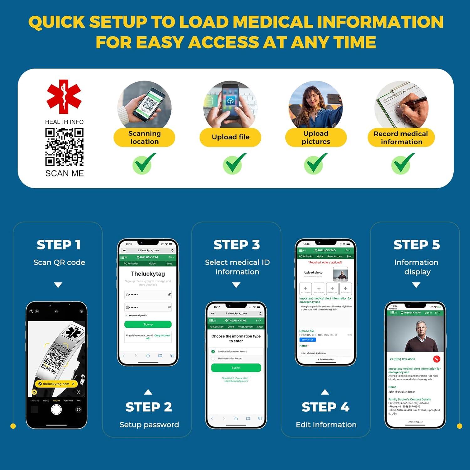 Pulsera Médica de Silicona Theluckytag con Código QR - Ajustable