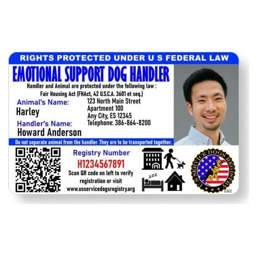 Tarjeta de Identificación Personalizada Just 4 Paws para Perros de Apoyo Emocional con Código QR