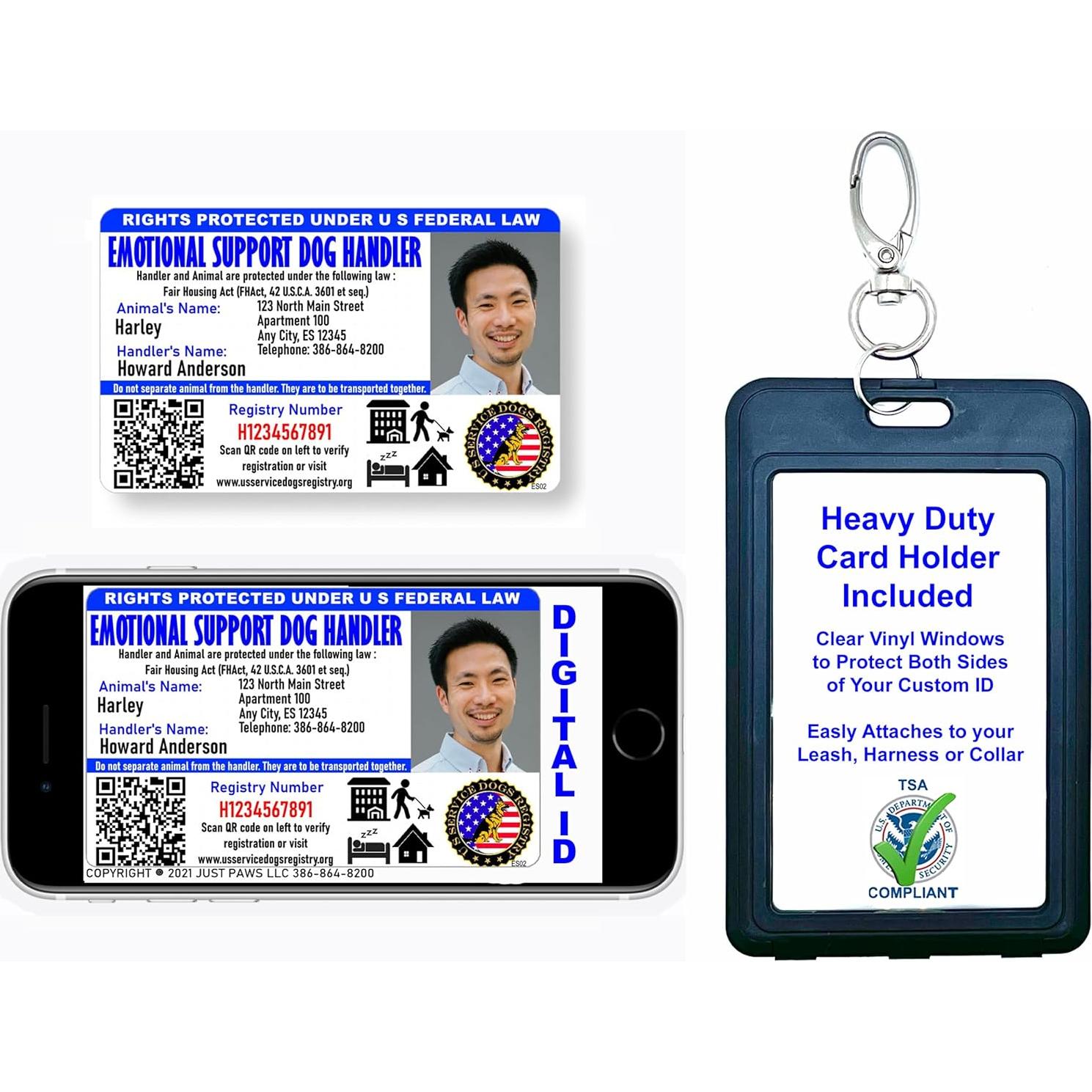 Tarjeta de Identificación Personalizada Just 4 Paws para Perros de Apoyo Emocional con Código QR