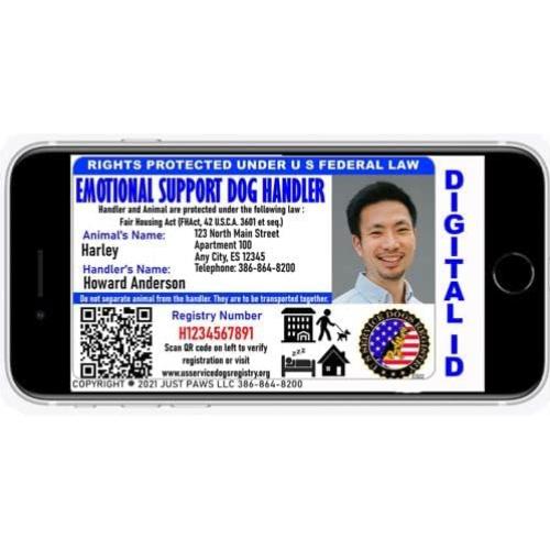 Tarjeta de Identificación Personalizada Just 4 Paws para Perros de Apoyo Emocional con Código QR
