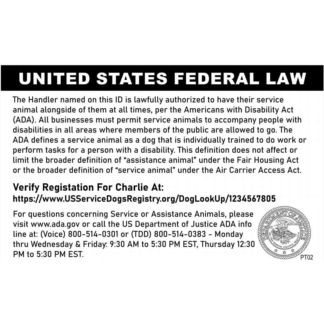 Tarjeta de Identificación Personalizada Just 4 Paws para Perros de Servicio