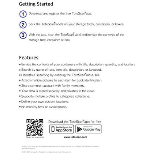 Etiquetas QR Inteligentes ToteScan 48 Unidades 3.81cm x 3.81cm