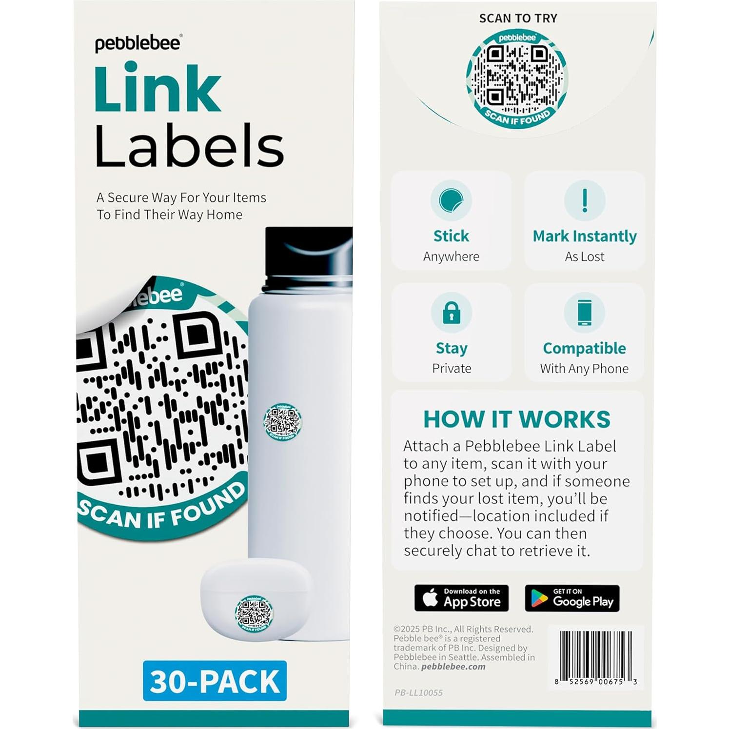 Etiqueta Pebblebee Link - Rastreador QR Compacto y Duradero