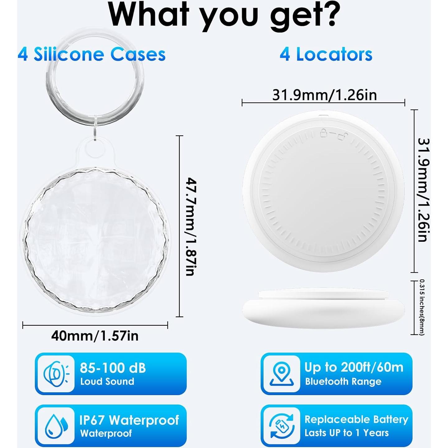 Rastreador Bluetooth LAOLASEED Paquete de 4 Impermeable IPX8