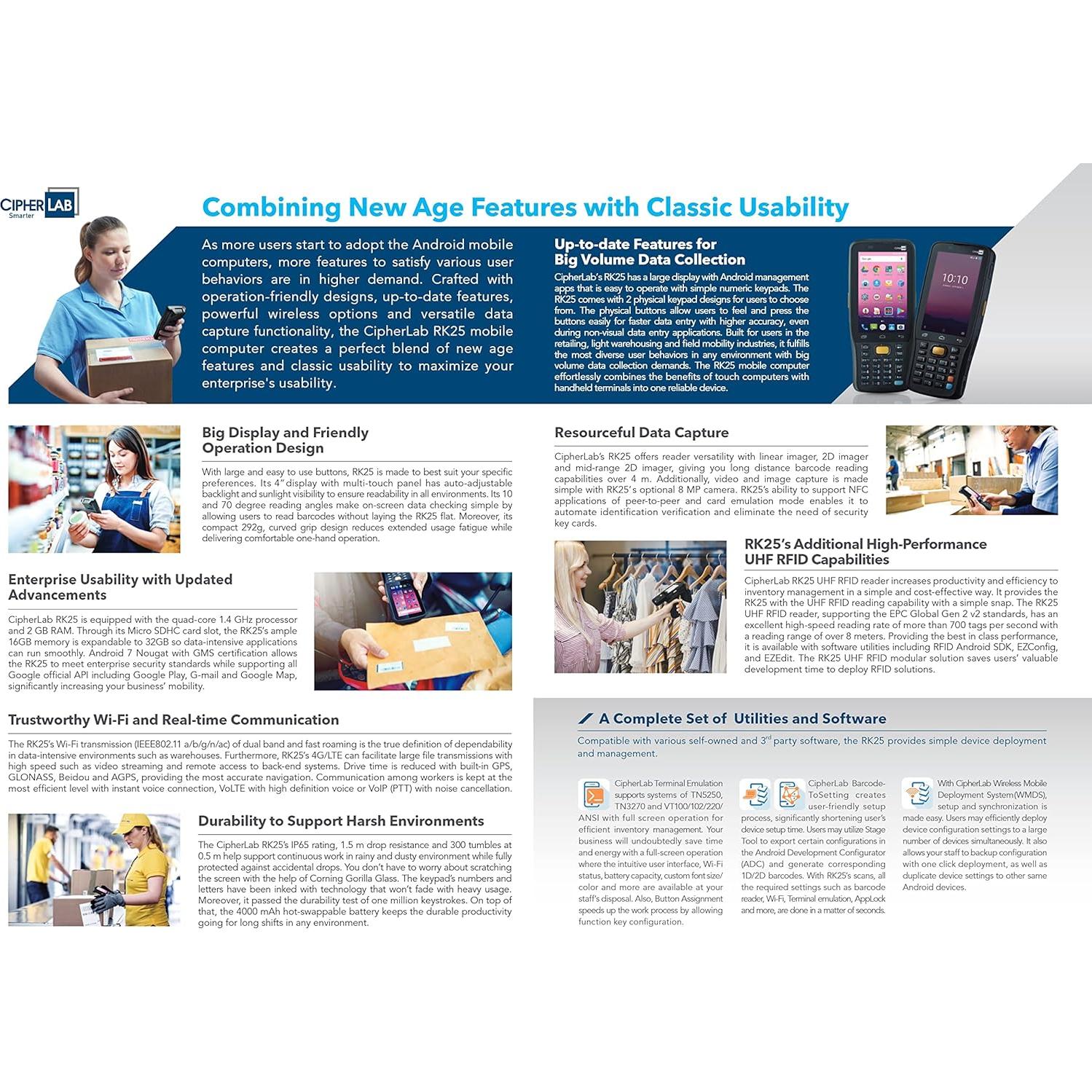 Lector UHF RFID CipherLab RK25 2D Android 7.0 Pantalla 5.5"