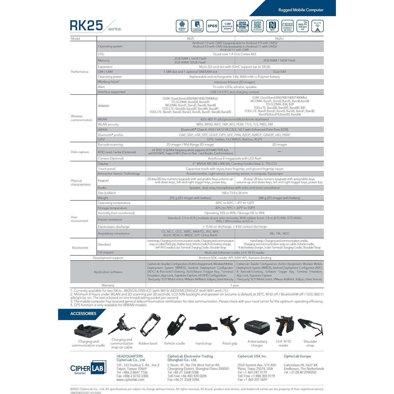 Lector UHF RFID CipherLab RK25 2D Android 7.0 Pantalla 5.5"