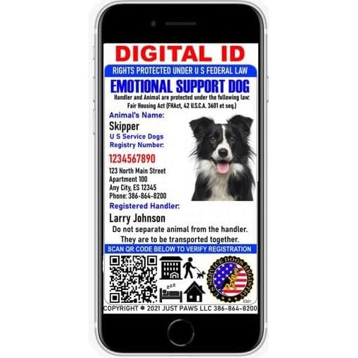 Tarjeta de Identificación Personalizada Just 4 Paws - Apoyo Emocional