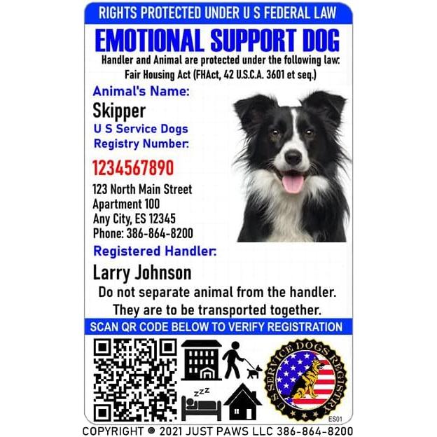 Tarjeta de Identificación Personalizada Just 4 Paws - Apoyo Emocional